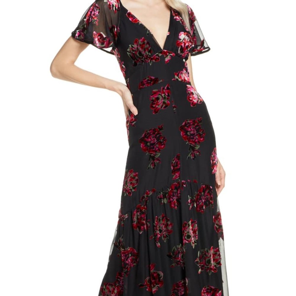 NWT - Harlyn 2X Nordstrom Velvet Burnout Cape Formal Dress